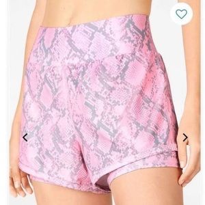 Fabletics Pink Snake Skin Print Shorts W/ Liner